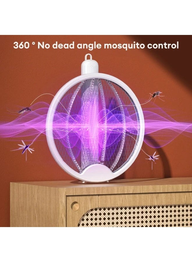 مضرب ناموس كهربائي قابل للطي – جهاز 2 في 1 صاعق حشرات يدوي مع مصيدة ضوء UV، قاتل ذباب جداري، قابل للشحن USB، شبكة أمان ثلاثية - Image 3